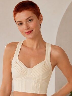 Japna Ivory Bustier Crop Top NWT Smocked Back Corset Tank S